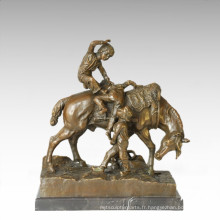 Enfants Figure Statue Cheval Enfant Bronze Sculpture TPE-353